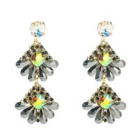 Zinc Alloy Drop Earring with Glass Rhinestone fashion jewelry & for woman silver-grey nickel lead & cadmium free Sold By Pair