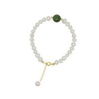 Freshwater Cultured Pearl Bracelet Freshwater Pearl with Crystal with 5cm extender chain Round fashion jewelry & for woman white Length Approx 17 cm Sold By PC