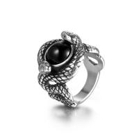 Stainless Steel Finger Ring 304 Stainless Steel with Gemstone Snake polished fashion jewelry & for man & blacken 21.1mm 4.7mm US Ring Sold By PC