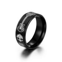 Stainless Steel Finger Ring, 304 Stainless Steel, Guitar, plumbum black color plated, fashion jewelry & different size for choice & for man, black, 7.30mm, US Ring Size:8-12, Sold By PC
