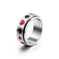 Палец кольцо из нержавеющей стали, Нержавеющая сталь 304, Покер, полированный, ювелирные изделия моды & разный размер для выбора & Мужский & эмаль, черный и красный, 7.50mm, размер:8-12, продается PC