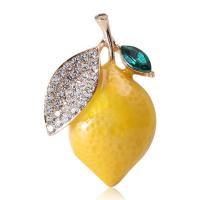 emalje broche, Zinc Alloy, Lemon, guldfarve belagt, mode smykker & for kvinde & med rhinestone, gul, nikkel, bly & cadmium fri, 28x43mm, Solgt af PC