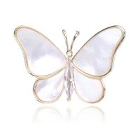 Shell Brooch Brass with White Shell Butterfly real gold plated fashion jewelry & micro pave cubic zirconia & for woman white nickel lead & cadmium free Sold By PC
