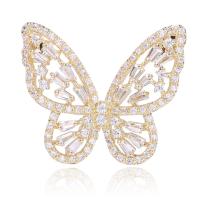 Cubic Zirconia Brooch Brass Butterfly real gold plated fashion jewelry & micro pave cubic zirconia & for woman golden nickel lead & cadmium free Sold By PC