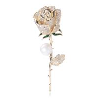 Cubic Zirconia Brooch Brass with Plastic Pearl Rose plated fashion jewelry & micro pave cubic zirconia & for woman nickel lead & cadmium free Sold By PC