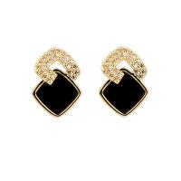 Cubic Zirconia Micro Pave Brass Earring Square gold color plated fashion jewelry & micro pave cubic zirconia & for woman & enamel black nickel lead & cadmium free Sold By Pair