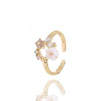 Cubique anneau en laiton Circonia Micro Pave, fleur, Placage de couleur d'or, bijoux de mode & pavé de micro zircon & pour femme, doré, protéger l'environnement, sans nickel, plomb et cadmium, 13mm,21mm, Vendu par PC