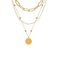 Mode-Multi-Layer-Halskette, Titanstahl, 18K vergoldet, Modeschmuck & verschiedene Stile für Wahl & für Frau, Goldfarbe, 600mm, verkauft von PC