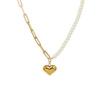 Титановые стали ожерелье, титан, с Стеклянный жемчуг, плакирован золотом, ювелирные изделия моды & Женский, 480mm, продается PC