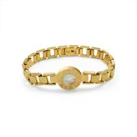 Bracelet d'acier titane, avec coquille, Plaqué or 18K, bijoux de mode & pour femme, Or, 175mm, Vendu par PC