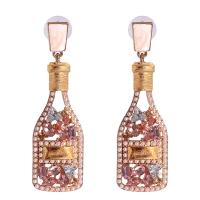 Rhinestone Earring Zinc Alloy with Plastic Pearl Winebottle gold color plated for woman & with rhinestone Sold By Pair