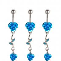 Stainless Steel Belly Ring 316L Stainless Steel Rose for woman & with rhinestone blue 5mm Sold By PC