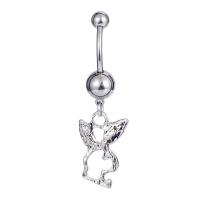 Stainless Steel Belly Ring, 316L Stainless Steel, Rabbit, micro pave cubic zirconia & for woman & hollow, more colors for choice, 1.60x10mm, Sold By PC