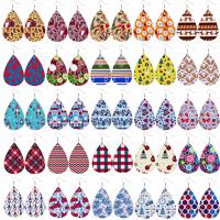 PU Leder Tropfen Ohrring, mit Zinklegierung, Weihnachts-Design & verschiedene Muster für Wahl & für Frau, 78x35mm, verkauft von Paar