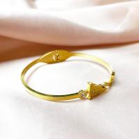 Partículas de aço abertura da pulseira, joias de moda & para mulher & com strass, dourado, Diametro interno:Aprox 50x60mm, vendido por PC