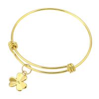 Stainless Steel Bangle, 316 Stainless Steel, Three Leaf Clover, Vacuum Plating, fashion jewelry & for woman, golden, 2mm, Inner Diameter:Approx 61mm, 10PCs/Lot, Sold By Lot
