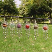Natural Gemstone Earrings, Natural Stone, with 304 Stainless Steel & Tibetan Style, Dream Catcher, silver color plated, different materials for choice & for woman, more colors for choice, 28x68mm, Sold By Pair