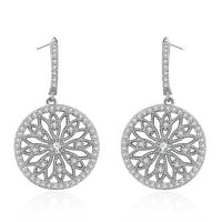 Cubic Zirconia Micro Pave Brass Earring with Cubic Zirconia Flower plated for woman & faceted & hollow nickel lead & cadmium free Sold By Pair
