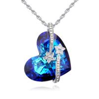 Crystal Zinc Alloy halskæde, med Østrigske krystal, med 5cm extender kæde, Heart, platineret, for kvinde & facetteret, blå, nikkel, bly & cadmium fri, 25x32mm, Længde Ca. 40 cm, Solgt af PC