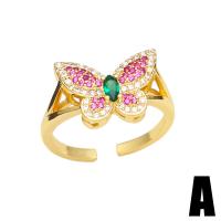 Cubic Zirconia Micro Pave Brass Ring Butterfly gold color plated & micro pave cubic zirconia & for woman mixed colors nickel lead & cadmium free 11mm Sold By PC