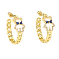 Cubic Zirconia Micro Pave Brass Earring, Bear, gold color plated, micro pave cubic zirconia & for woman, more colors for choice, nickel, lead & cadmium free, 33x13mm, Sold By Pair