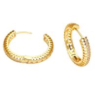 Cubic Zirconia Micro Pave Brass Earring Round gold color plated & micro pave cubic zirconia & for woman golden nickel lead & cadmium free Sold By Pair