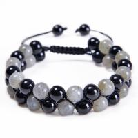 Gemstone Woven Ball Bracelets Moonstone with Knot Cord & Black Stone Double Layer & Unisex Length Approx 7.5-11.8 Inch Sold By PC
