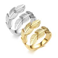 Titanium Steel Finger Ring Feather Vacuum Ion Plating fashion jewelry & Unisex & adjustable 7mm 4mmx1.5mm Sold By PC