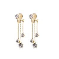 Fashion Fringe Earrings Brass real gold plated fashion jewelry & for woman & with rhinestone golden nickel lead & cadmium free Sold By Pair