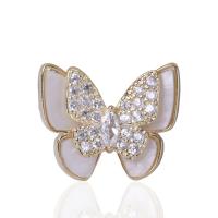 Shell Brooch, Brass, with White Shell, Butterfly, plated, fashion jewelry & micro pave cubic zirconia & for woman, more colors for choice, nickel, lead & cadmium free, 15x18mm, Sold By PC