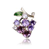 Cubic Zirconia Brooch, Brass, Grape, real gold plated, fashion jewelry & micro pave cubic zirconia & for woman, purple, nickel, lead & cadmium free, 16x23mm, Sold By PC
