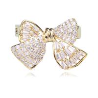 Cubic Zirconia Brooch, Brass, Bowknot, real gold plated, fashion jewelry & micro pave cubic zirconia & for woman, golden, nickel, lead & cadmium free, 22x15mm, Sold By PC