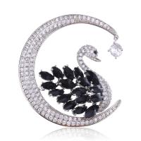 Cubic Zirconia Brooch Brass Swan silver color plated fashion jewelry & micro pave cubic zirconia & for woman nickel lead & cadmium free Sold By PC