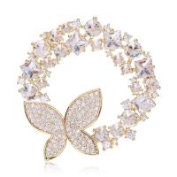 Cubic Zirconia Brooch Brass Butterfly plated fashion jewelry & micro pave cubic zirconia & for woman nickel lead & cadmium free Sold By PC