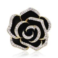 Enamel Brooch Zinc Alloy Flower real gold plated fashion jewelry & for woman & with rhinestone black nickel lead & cadmium free Sold By PC