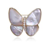 Shell Brooch Brass with White Shell Butterfly plated fashion jewelry & micro pave cubic zirconia & for woman nickel lead & cadmium free Sold By PC