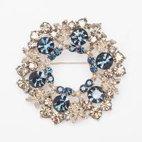 Rhinestone Broš, Mesing, s češki, Cvijet, real pozlatom, modni nakit & za žene, plav, nikal, olovo i kadmij besplatno, 46x44mm, Prodano By PC