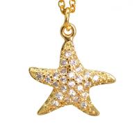 Cubic Zirconia Micro Pave Brass Pendant Star real gold plated DIY & micro pave cubic zirconia golden nickel lead & cadmium free Approx 1mm Sold By PC