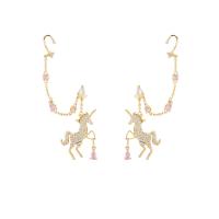 Cubic Zirconia Micro Pave Brass Earring, Unicorn, gold color plated, different styles for choice & micro pave cubic zirconia & for woman, 53x25mm, Sold By Pair