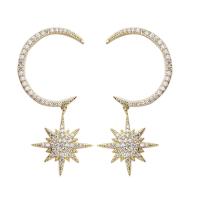 Cubic Zirconia Micro Pave Brass Earring, Moon and Star, plated, micro pave cubic zirconia & for woman, more colors for choice, 51x24mm, Sold By Pair