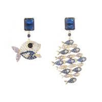 Asymmetric Earrings Brass Fish silver color plated micro pave cubic zirconia & for woman Sold By Pair