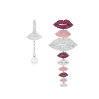 Asymmetric Earrings Brass Lip plated micro pave cubic zirconia & for woman Sold By Pair