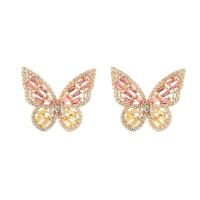 Cubic Zirconia Micro Pave Brass Earring Butterfly plated micro pave cubic zirconia & for woman Sold By Pair
