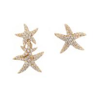 Asymmetric Earrings Brass Starfish 18K gold plated micro pave cubic zirconia & for woman Sold By Pair