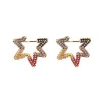 Cubic Zirconia Micro Pave Brass Earring Star plated micro pave cubic zirconia & for woman 20mm Sold By Pair