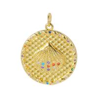 Cubic Zirconia Micro Pave Brass Pendant, Flat Round, plated, different designs for choice & micro pave cubic zirconia, more colors for choice, Sold By PC