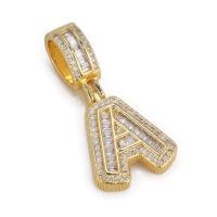 Cubic Zirconia Micro Pave Brass Pendant Letter gold color plated & micro pave cubic zirconia Sold By PC