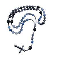 Radband halsband, Blå Aven, med Järn vaggar & Snowflake Obsidian, Unisex, blå, Längd Ca 26.77 inch, Säljs av PC