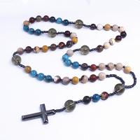 Rosary Necklace, Apatites, with Iron Rock & Yolk Stone & Grey Quartz, Unisex, blue, Length:Approx 26.77 Inch, Sold By PC