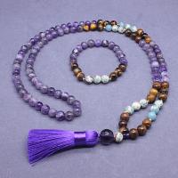 Fashion Fringe Necklace Amethyst with Tiger Eye & Impression Jasper & Polyester Unisex purple Sold By PC